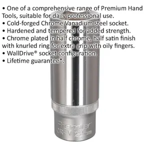 Premium 22mm Deep Drive Socket - Durable Chrome Vanadium Steel with 1/2" Square Drive