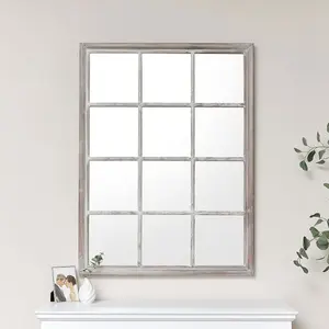 Melody Maison Large Rustic Wooden Window Wall Mirror 120cm x 90cm