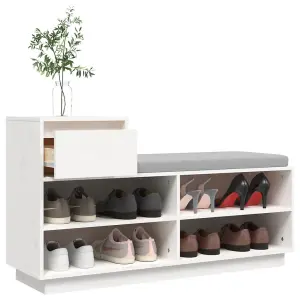 Shoe Cabinet White 110x34x61 cm Solid Wood Pine