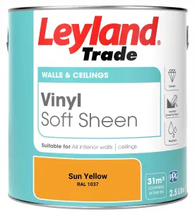 Leyland Trade Vinyl Soft Sheen Walls & Ceilings Emulsion Paint Sun Yellow (RAL 1037) - 2.5L