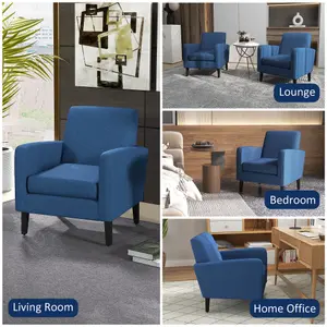 HOMCOM Modern Armchair Accent Chair with Rubber Wood Legs for Bedroom Blue