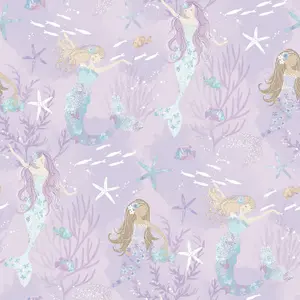 Galerie Tiny Tots 2 Purple Turquoise Glitter Mermaids Smooth Wallpaper