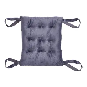 Dark Grey Chair Seat Cushion Pad with Straps in Dark Grey