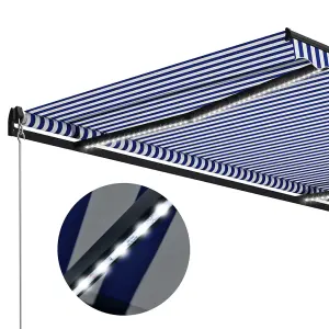 Berkfield Manual Retractable Awning with LED 450x300 cm Blue and White