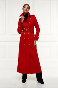 Holland Cooper Full Length Marlborough Trench Coat Red Barathea Women's Size 12