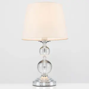 ValueLights Gatto Modern Polished Chrome and Acrylic Ball Touch Table Lamp with Beige Light Shade