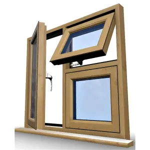 1145mm (W) x 995mm (H) Wooden Stormproof Window - 1 Opening Window (LEFT) - Top Opening Window (RIGHT) - Toughened Safety Glass