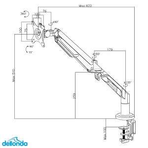 Dellonda Single Monitor Arm, 12kg Load Capacity, 17-36" Screens - White