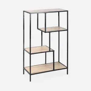 sweeek. 4-level industrial bookshelf in metal and wood effect Loft Natural 69x33x113.5 cm