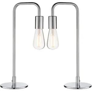 2 PACK Modern Hangman Table Lamp Chrome Industrial Arm Bedside Desk Light Base