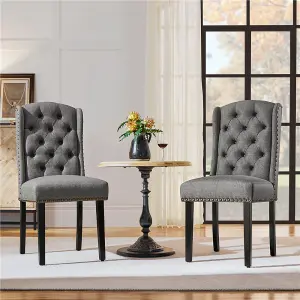 Yaheetech Light Grey Set of 2 Button Tufted Dining Chairs with Wing Design