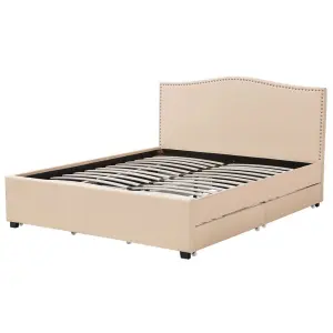 Fabric EU Super King Bed with Storage Beige MONTPELLIER