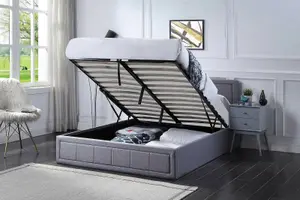 Super King Grey Ottoman Storage Bed Frame Gas Lifting