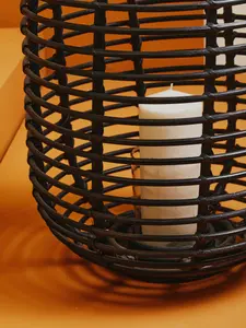 Interiors by Premier Sustainable Small Black Natural Rattan Lantern, Rounded Modern Black Candle Lantern, Versatile Lantern