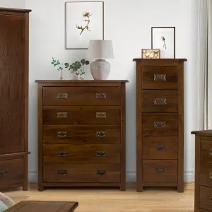 5 drawer chest, rich dark brown lacquer finish, Boston range