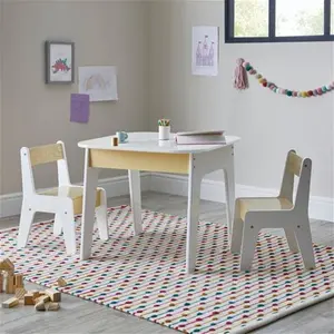 Dunelm Kids Noa Table And Chairs Set, White Natural, Wood