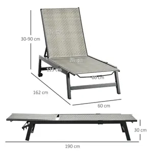 Outsunny Outdoor PE Rattan Sun Loungers w/ 5-Position Backrest & Wheels, Grey