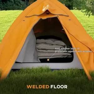 Outsunny Double Layer Camping Tent for 1-2 Man, 2000mm Waterproof, Orange