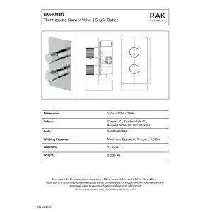 RAK Amalfi Thermostatic Single Outlet Concealed Shower Valve - Brushed Gold