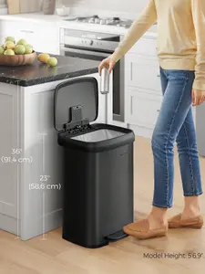 SONGMICS  Kitchen Bin, 50L Rubbish Bin, Metal Waste Pedal Bin With Lid, Tall And Large, Black