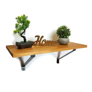 Solid Pine Rustical Shelf Light Oak with Black GALA Bracket 25x70cm