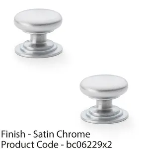 2 PACK - Stepped Round Door Knob - Satin Chrome 38mm Classic Kitchen Cabinet Pull Handle