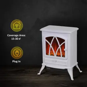 HOMCOM Freestanding Fireplace Flame Effect Electric Heater Log Burning White