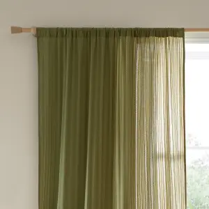 Pineapple Elephant Zofia Broderie Cotton Anglaise 55x90 Inch Tab Top Voile Curtain Panel Olive Green