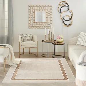 Ivory Cream Bordered-Plain Polyester Modern Soft  Bedroom, LivingRoom Rug - 239cm X 300cm