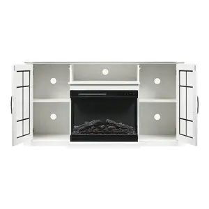 Electric Fire Suite 3 Sided Fireplace Heater with Fire Surround Set Fireplace TV Stand Cabinet with Storage Shelf