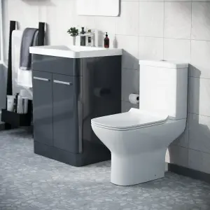 Nes Home 600mm Floorstanding Vanity Basin Rimless Close Coupled Toilet Anthracite