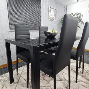 Kitchen Dining Table And 4 Chairs Dining Set of 4 Black Table with 4 Leather Chairs Furniture Kosy Koala