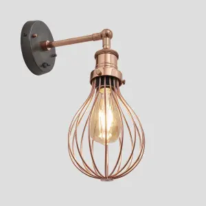 Industville Brooklyn Balloon Cage Wall Light, 6 Inch, Copper, Copper Holder