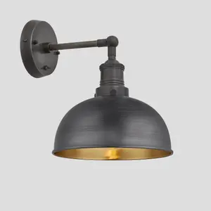 Industville Brooklyn Dome Wall Light, 8 Inch, Pewter & Brass, Pewter Holder