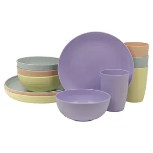 URBNLIVING 12 Pcs Reusable Dinner Picnic Set Unbreakable Plastic Bowls Plates & Cups Outdoor Combopack