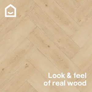 GoodHome Mambo Lulea Natural Knotted Wood effect Synchronised Herringbone Click vinyl Planks, 2.24m²