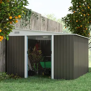 Outsunny 11.3x9.2ft Steel Garden Storage Shed w/ Sliding Doors & 2 Vents, Grey