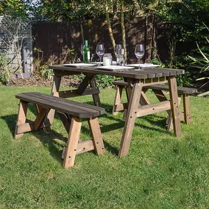 Oakham 4ft Picnic Table and Bench Set - L122 x W91 x H72 cm - Rustic Brown