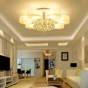 7 Head Modern Round Acrylic LED Ceiling Light Color Changing Chandelier with Crystal Accent