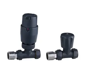 KeenFix Thermostatic Brass Grey Straight Towel Rail & Radiator Valves