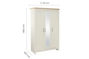 3 Door Mirror Wardrobe Cream Oak Birlea Highgate Farmhouse Shabby Chic