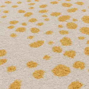 Yellow Dotted Modern Rug Easy to clean Dining Room-66 X 240cm (Runner)