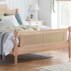 King Size Rattan Bed Frame Birlea Rhodes Oak 5FT 150cm Bedstead