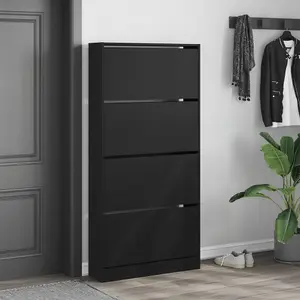 Berkfield Shoe Cabinet with 4 Flip-Drawers Black 80x21x163.5 cm