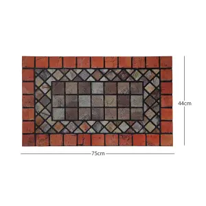 Nicoman Elegant Tile Mat Barrier Doormat Eco-Friendly Scrape and Non-Slip Indoor/Outdoor Door Mat, Rectangular 75x44cm, Red Border