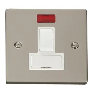 Pearl Nickel 13A Fused Connection Unit Switched With Neon - White Trim - SE Home