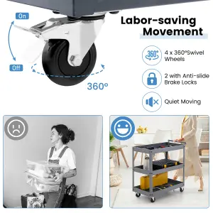 Costway 3-Tier Utility Cart Heavy Duty Service Cart with Handle Rolling Workshop Cart