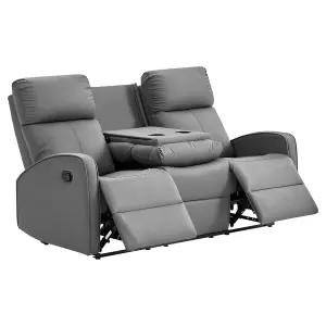 3+2 Manual Reclining Sofa Set with Drop Down Table and Cup Holders in Grey Leather - Parma