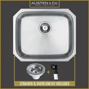 Austen & Co. Amalfi Large Stainless Steel Undermount Single Bowl Kitchen Sink, Lifetime Guarantee, Easy To Clean, Fast Delivery