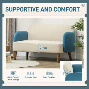 HOMCOM Modern 2 Seater Sofa w/ Rubber Wood Legs 130 x 74 x 76cm Cream Blue